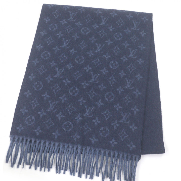 極美品□LOUIS VUITTON ルイヴィトン 2022年製 M70257 マフラー・モノグラムグラディエント カシミヤ ブルーマリーヌ 正規品 定価90000円