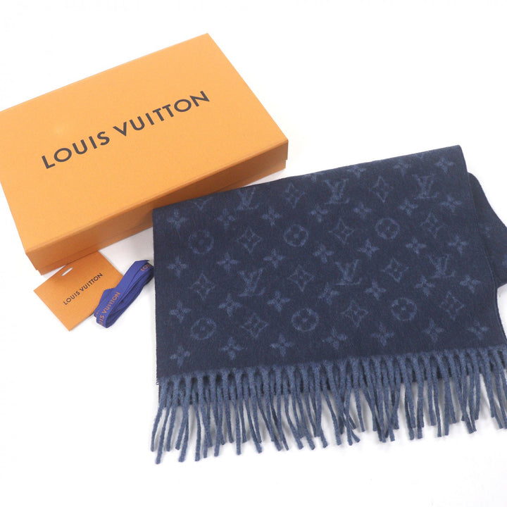 極美品□LOUIS VUITTON ルイヴィトン 2022年製 M70257 マフラー・モノグラムグラディエント カシミヤ ブルーマリーヌ 正規品 定価90000円