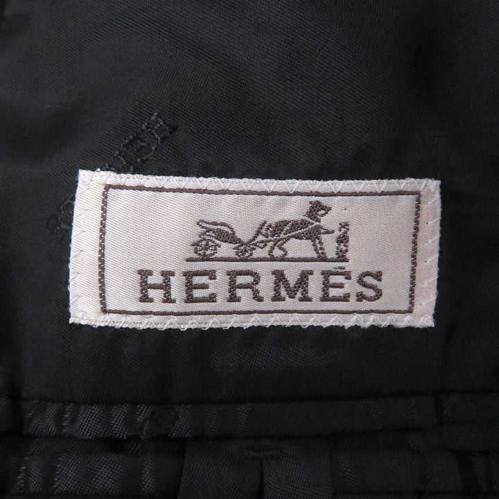 極美品□HERMES エルメス カシミヤ100％ ラムレザーパイピング シングル チェスターコート ロングコート ブラック 50 イタリア製 メンズ