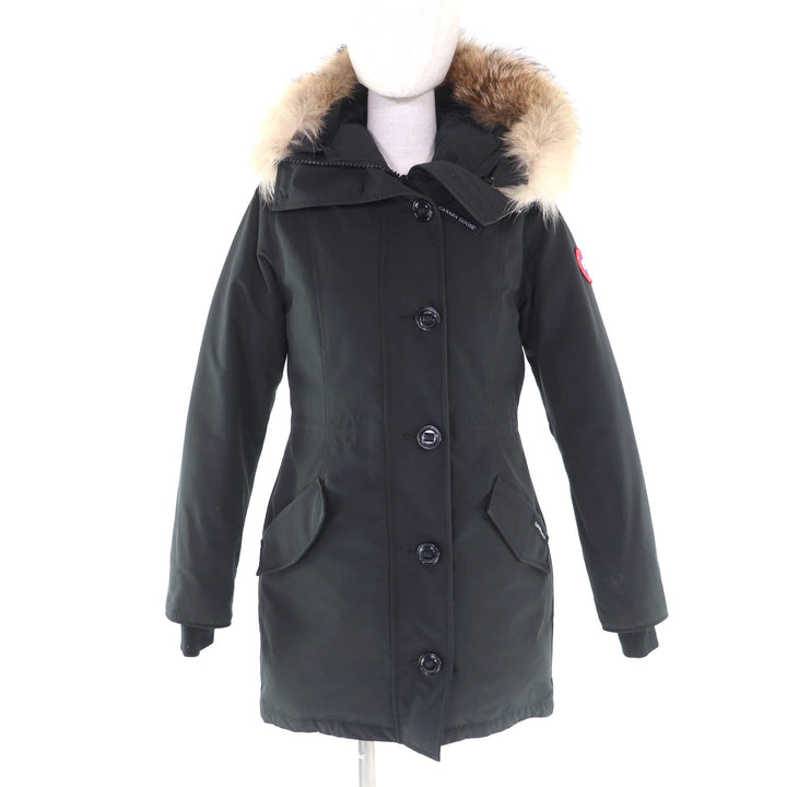 良品★CANADA GOOSE カナダグース 2580LA ROSSCLAIR PARKA ファー・フード・ロゴワッペン付 ダウンコート ブラック S/P カナダ製 正規品
