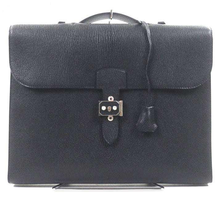 未使用品▼HERMES エルメス サックアデペッシュ ライト 1-37 シェーブル マットシルバー金具 レザー ブリーフケース ブラック Z刻印 箱付