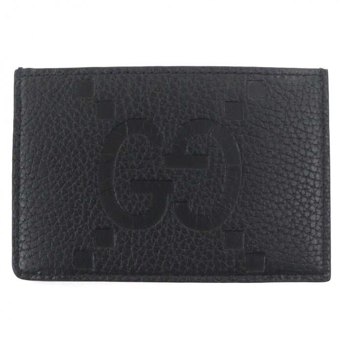 極美品▼GUCCI グッチ 812681 レザー ジャンボGG ロゴ型押し 名刺入れ 定期入れ パスケース カードケース ブラック イタリア製 メンズ