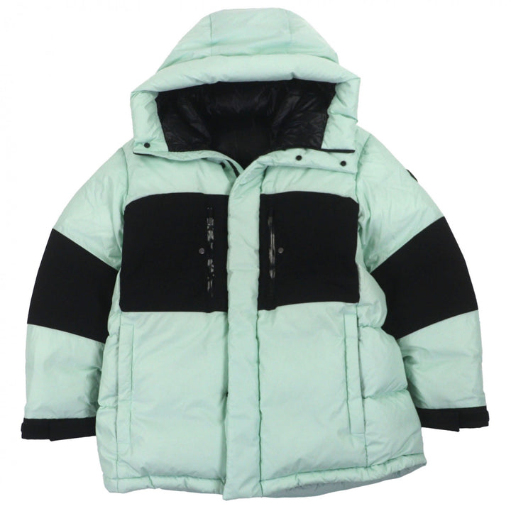 極美品▼MONCLER モンクレール 2022年製 BODRI ラバーロゴワッペン フーデッド ダウンジャケット ミント ブラック 1 国内正規品 メンズ
