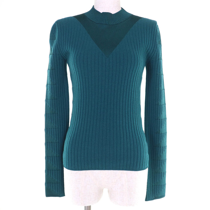 極美品☆HERMES エルメス 23AW 3H2641DX ウール シルク カシミヤ 長袖 リブ ニット グリーン系 34 イタリア製 正規品 レディース