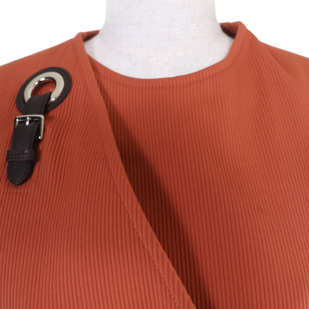 極美品☆HERMES エルメス 22SS 2E0527D6 コットン レザー使い ノースリーブ ワンピース オレンジ系 36 フランス製 正規品 レディース