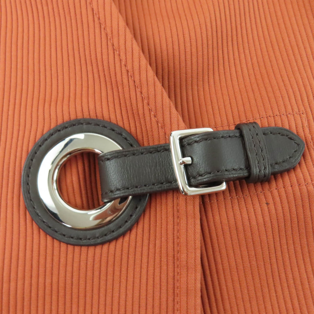 極美品☆HERMES エルメス 22SS 2E0527D6 コットン レザー使い ノースリーブ ワンピース オレンジ系 36 フランス製 正規品 レディース