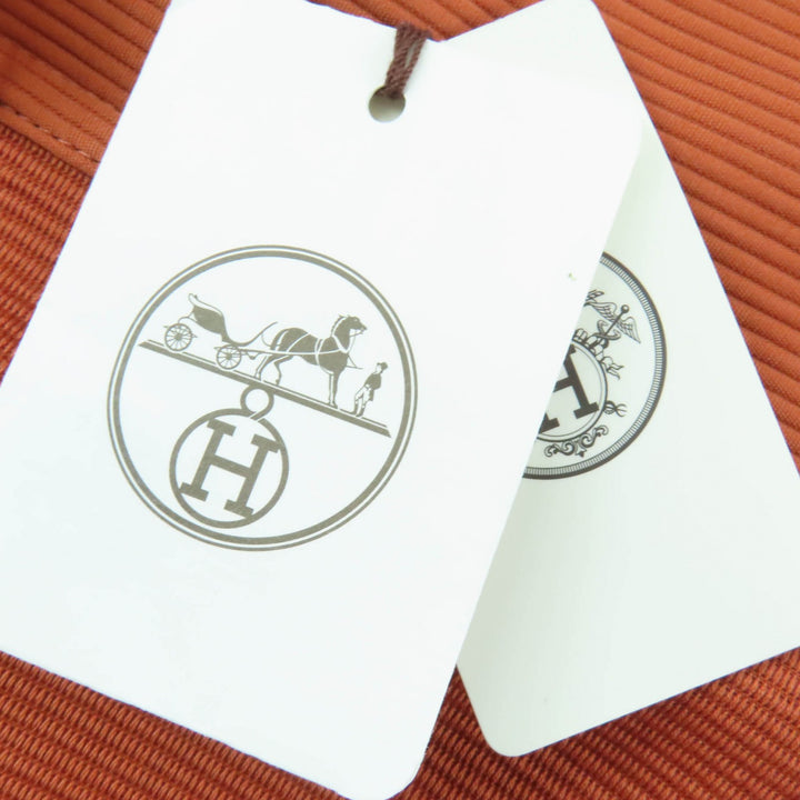 極美品☆HERMES エルメス 22SS 2E0527D6 コットン レザー使い ノースリーブ ワンピース オレンジ系 36 フランス製 正規品 レディース