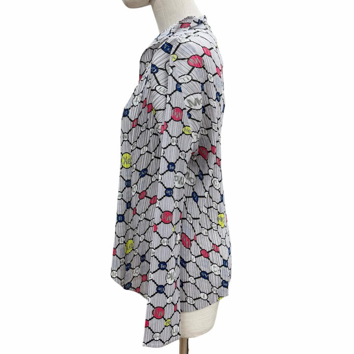 極美品◇PLEATS PLEASE プリーツプリーズ イッセイミヤケ PP81-JO662 元素記号プリント カーディガン グレー マルチ 4 日本製 正規品