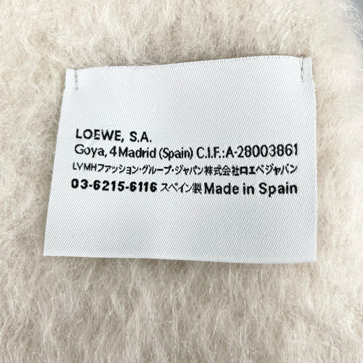 極美品▲LOEWE ロエベ モヘア ウール アナグラム レザーパッチ フリンジ マフラー アイボリー スペイン製 正規品 レディース