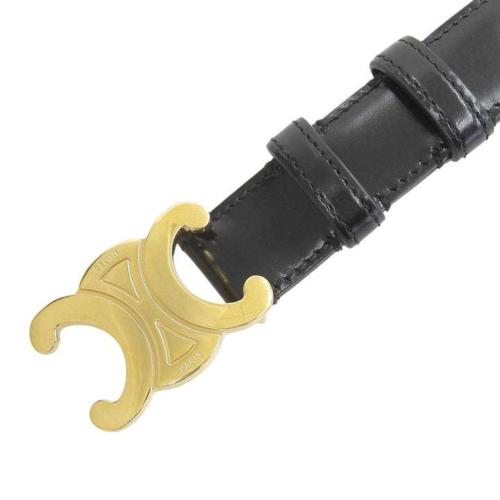 美品▲CELINE セリーヌ 45AK93A01 38NO ミディアム トリンオフ レザー ベルト ブラック ゴールド金具 80 イタリア製 箱・保存袋付き