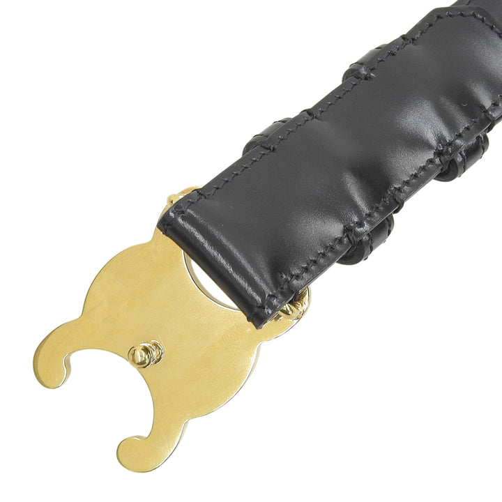 美品▲CELINE セリーヌ 45AK93A01 38NO ミディアム トリンオフ レザー ベルト ブラック ゴールド金具 80 イタリア製 箱・保存袋付き
