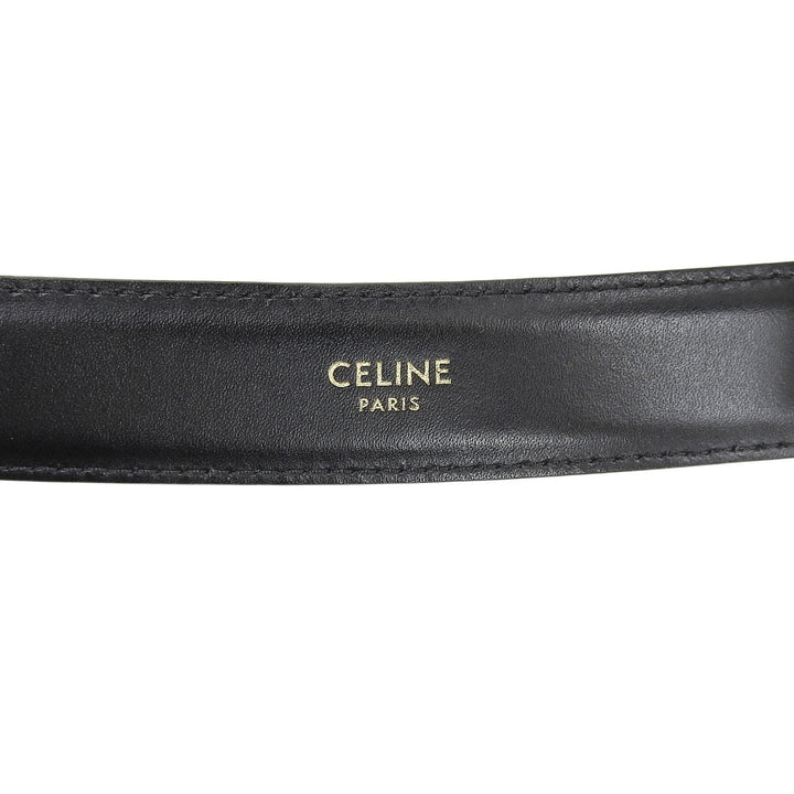 美品▲CELINE セリーヌ 45AK93A01 38NO ミディアム トリンオフ レザー ベルト ブラック ゴールド金具 80 イタリア製 箱・保存袋付き