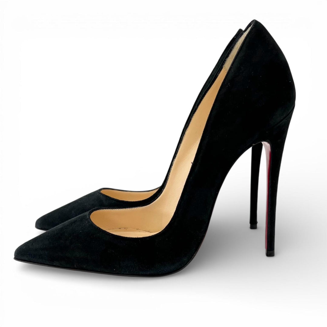 極美品▲Christian Louboutin クリスチャンルブタン SO KATE 120 スウェードレザー パンプス ブラック 35 箱・保存袋付 伊製 レディース