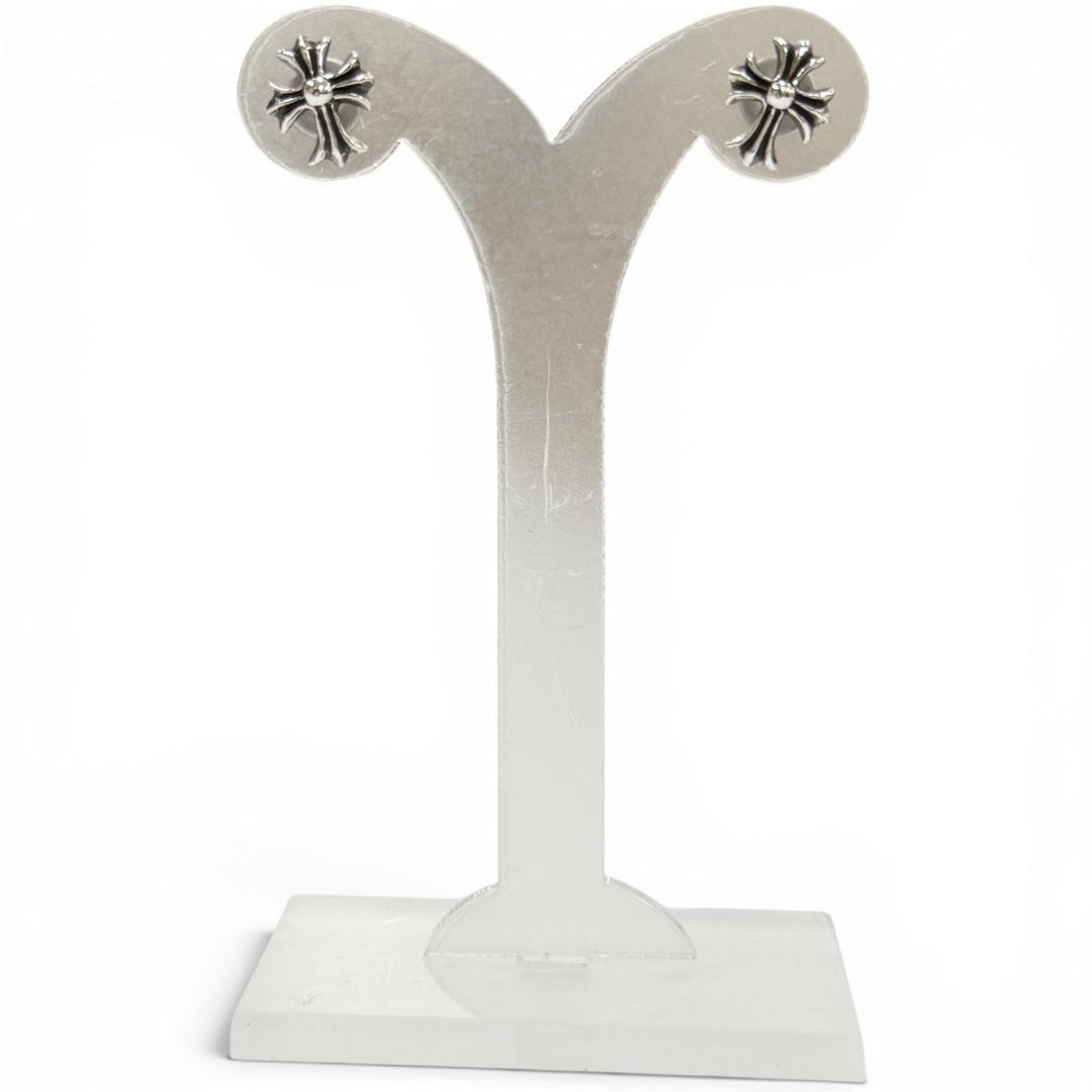 美品▼CHROME HEARTS クロムハーツ No2 CH CRS FAT CHクロス ファット スタッド 925 2個セット ピアス シルバー 重量1.7g 保存袋付き