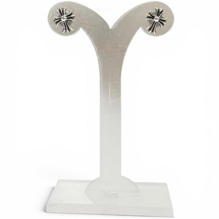 美品▼CHROME HEARTS クロムハーツ No2 CH CRS FAT CHクロス ファット スタッド 925 2個セット ピアス シルバー 重量1.7g 保存袋付き
