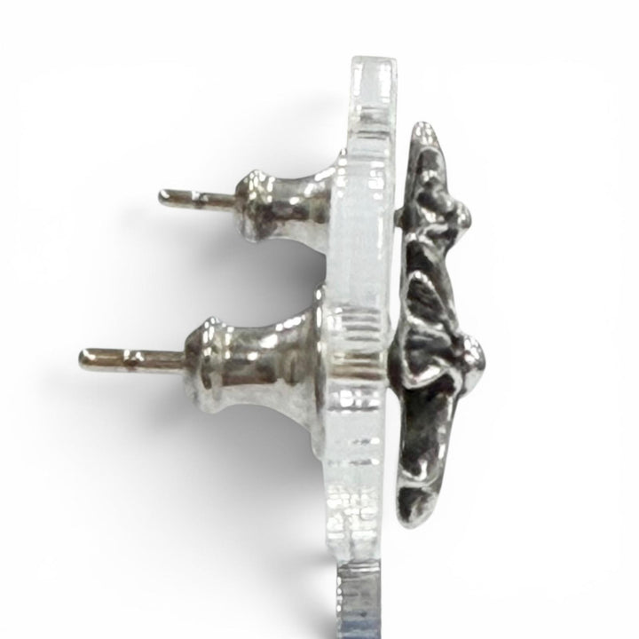 美品▼CHROME HEARTS クロムハーツ No2 CH CRS FAT CHクロス ファット スタッド 925 2個セット ピアス シルバー 重量1.7g 保存袋付き