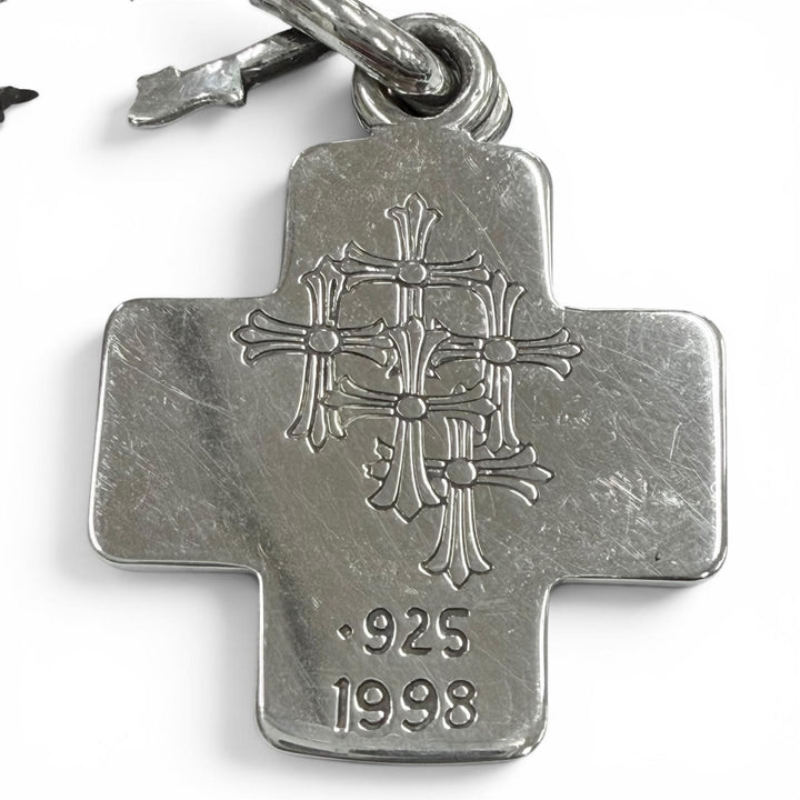 美品▼CHROME HEARTS クロムハーツ 925 中期モデル スリートリンケッツ レザーブレード スクロール ネックレス シルバー 重量35.8g 袋付