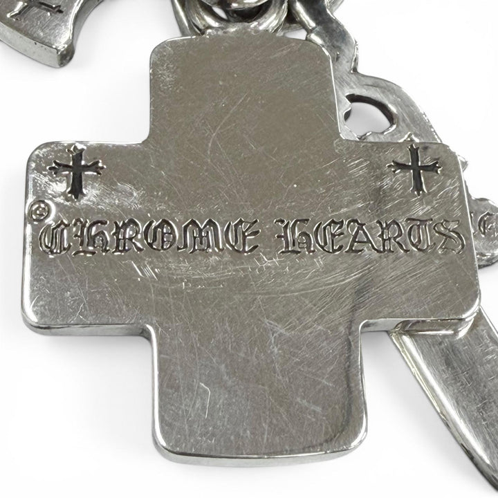 美品▼CHROME HEARTS クロムハーツ 925 中期モデル スリートリンケッツ レザーブレード スクロール ネックレス シルバー 重量35.8g 袋付