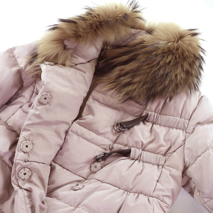 極美品△MONCLER モンクレール LEMMING レミン ラクーンファー レザーベルトデザイン ロングダウンコート ピンク系 00 正規品