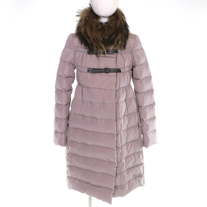 極美品△MONCLER モンクレール LEMMING レミン ラクーンファー レザーベルトデザイン ロングダウンコート ピンク系 00 正規品