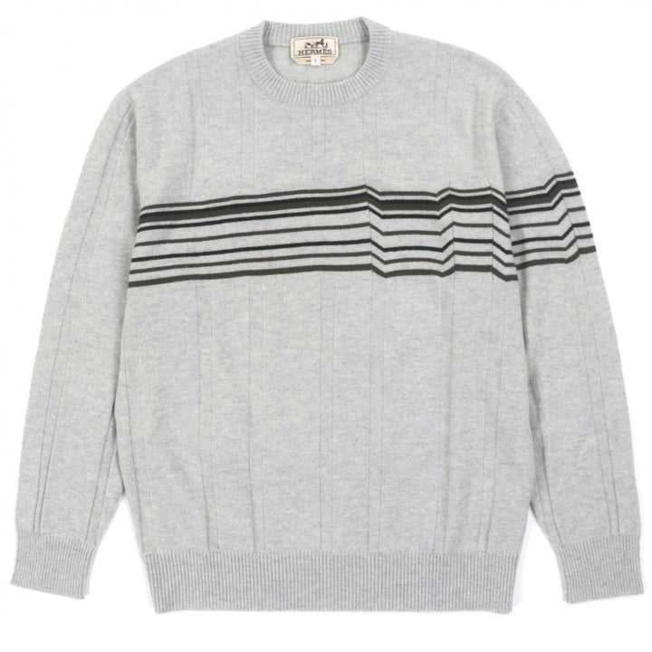 極美品▼HERMES エルメス 24AW 467210HA ウール カシミヤ クルーネック プルオーバー ニットセーター グレー S イタリア製 正規品 メンズ