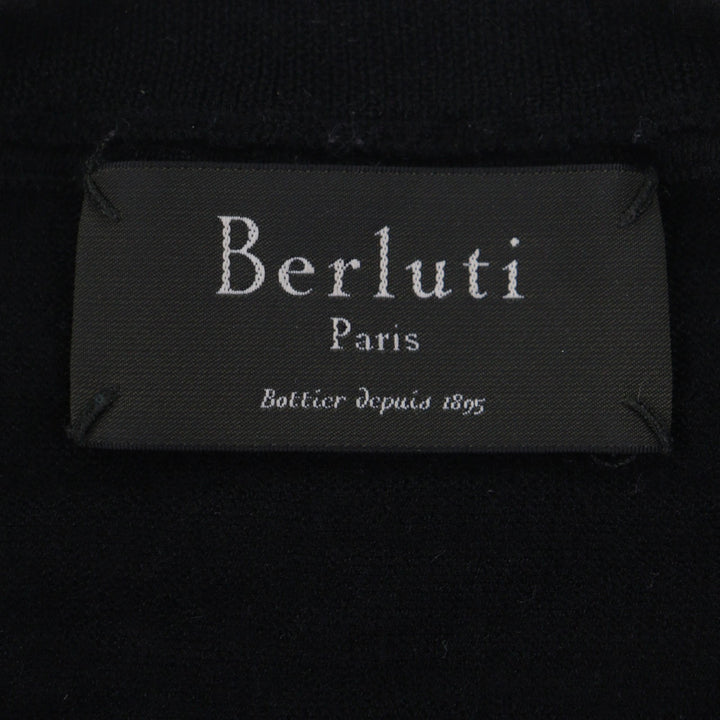 美品▼Berluti ベルルッティ カシミヤ シルク レザーパイピング クルーネック ロングスリーブ 薄手 ハイゲージニットセーター A46 正規品
