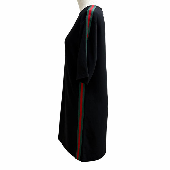 美品★GUCCI グッチ 528977 シェリーライン クルーネック 半袖 ミニ丈 ジャージー ワンピース ブラック 38 イタリア製 正規品 レディース