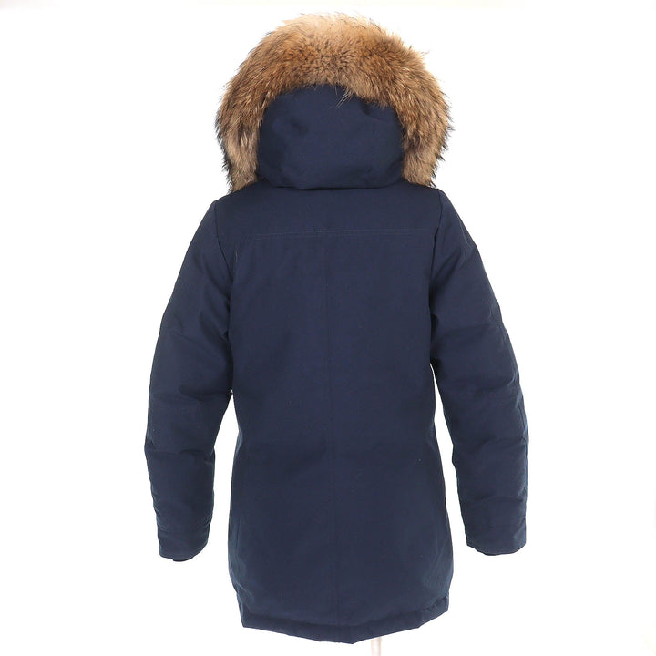 美品△Pyrenex ピレネックス BORDEAUX FUR ボルドー ロゴワッペン ラクーンファー フード付き ダブルジップ ダウンジャケット 38 正規品