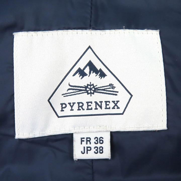 美品△Pyrenex ピレネックス BORDEAUX FUR ボルドー ロゴワッペン ラクーンファー フード付き ダブルジップ ダウンジャケット 38 正規品