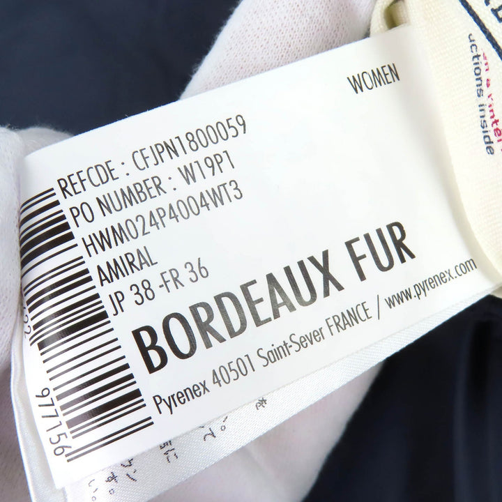 美品△Pyrenex ピレネックス BORDEAUX FUR ボルドー ロゴワッペン ラクーンファー フード付き ダブルジップ ダウンジャケット 38 正規品