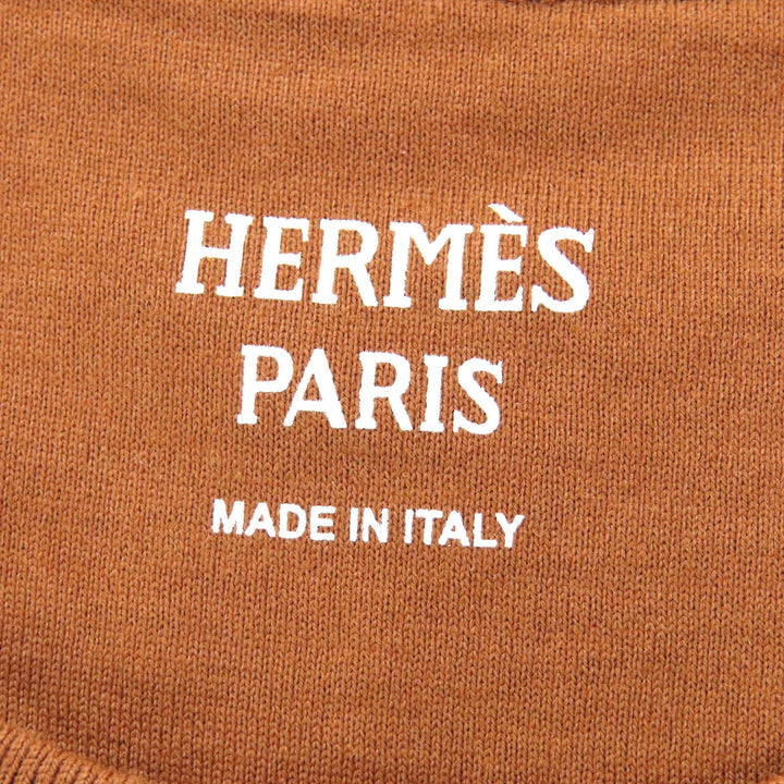 極美品△HERMES エルメス 3H4508DL コットン100％ H刺繍ポケット クルーネック 半袖 ワンピース ブラウン 34 イタリア製 レディース