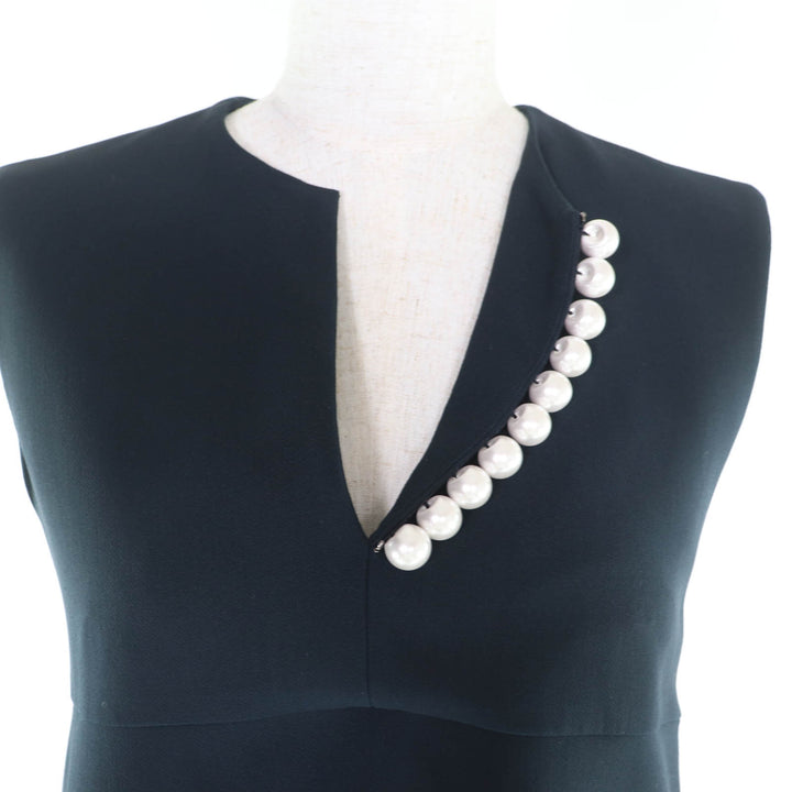 極美品★YOKO CHAN ヨーコチャン YCB-218-092 フェイクパール付 ノースリーブ ブラウス ネイビー 36 日本製 正規品 レディース