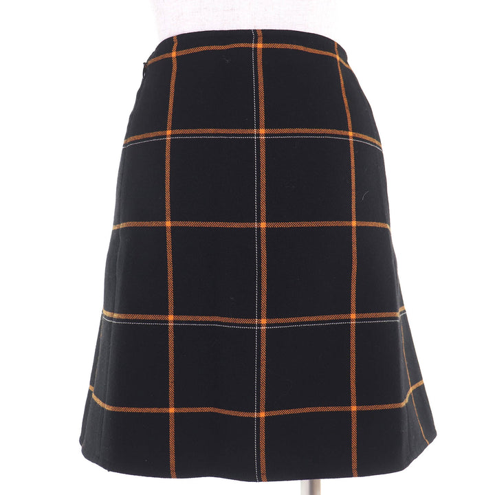 極美品△HERMES エルメス ウール チェック柄 台形スカート ミニスカート ブラック オレンジ 40 フランス製 レディース