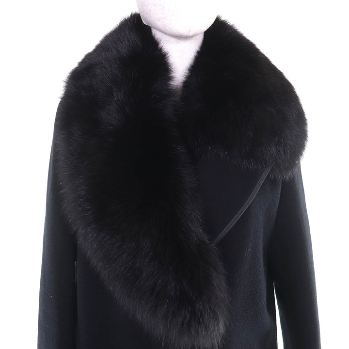 極美品△FENDI フェンディ FF8677 ウール100％ フォックスファー ロング チェスターコート ブラック 40 ハンガー・ガーメント付き 正規品