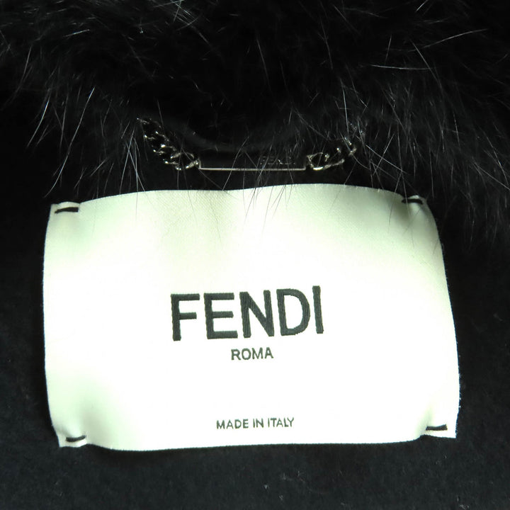 極美品△FENDI フェンディ FF8677 ウール100％ フォックスファー ロング チェスターコート ブラック 40 ハンガー・ガーメント付き 正規品