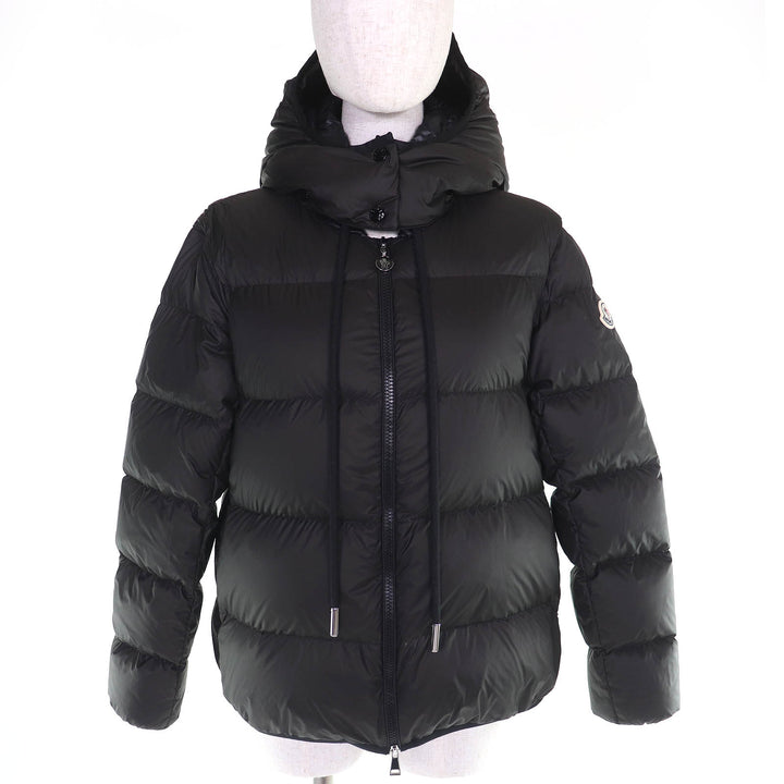 極美品△MONCLER モンクレール 22-23AW DRONIERES ロゴワッペン フード付き 2WAY ダウンジャケット ダウンベスト ジャケット 0 黒 正規品