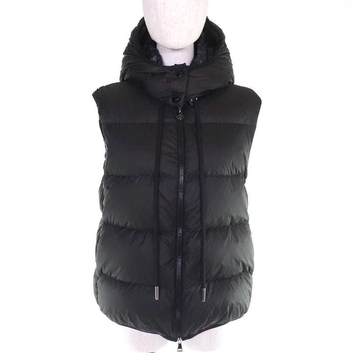 極美品△MONCLER モンクレール 22-23AW DRONIERES ロゴワッペン フード付き 2WAY ダウンジャケット ダウンベスト ジャケット 0 黒 正規品