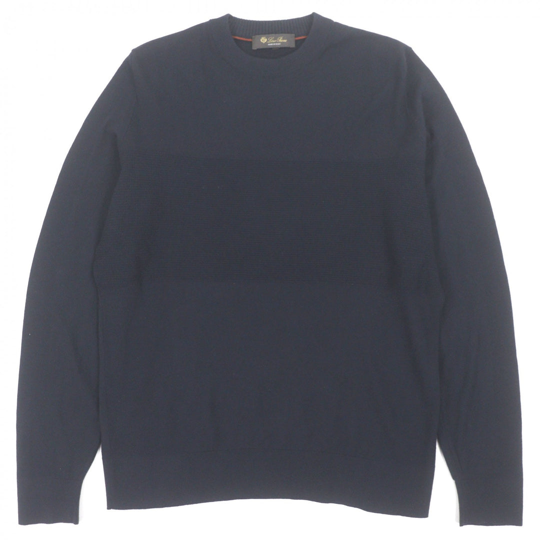 極美品▼Loro Piana ロロピアーナ FAL2387 ウール93% クルーネック プルオーバー ニットセーター ネイビー S イタリア製 正規品 メンズ