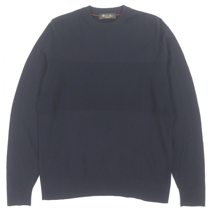 極美品▼Loro Piana ロロピアーナ FAL2387 ウール93% クルーネック プルオーバー ニットセーター ネイビー S イタリア製 正規品 メンズ