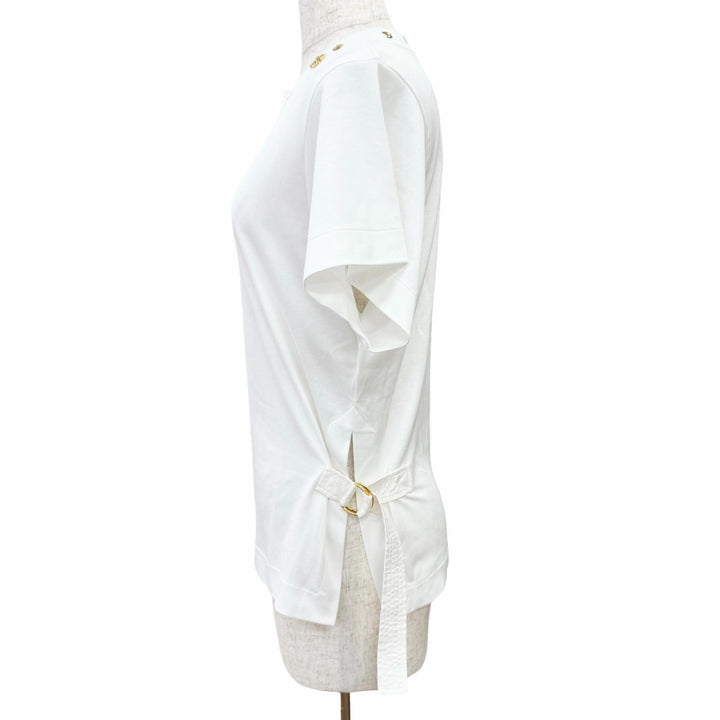 極美品△LOUIS VUITTON ルイヴィトン 23AW モノグラム ハトメ サイドストラップ クルーネック 半袖Ｔシャツ ホワイト XS 伊製 正規品