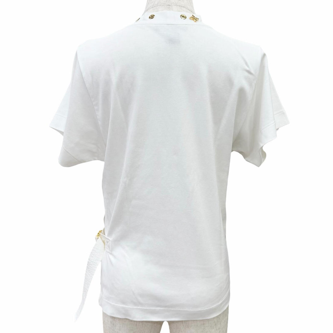 極美品△LOUIS VUITTON ルイヴィトン 23AW モノグラム ハトメ サイドストラップ クルーネック 半袖Ｔシャツ ホワイト XS 伊製 正規品