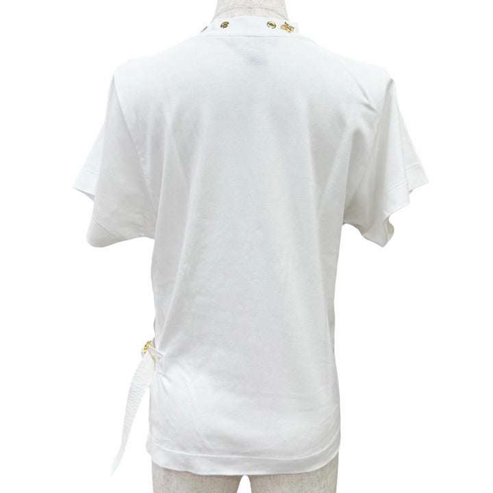 極美品△LOUIS VUITTON ルイヴィトン 23AW モノグラム ハトメ サイドストラップ クルーネック 半袖Ｔシャツ ホワイト XS 伊製 正規品