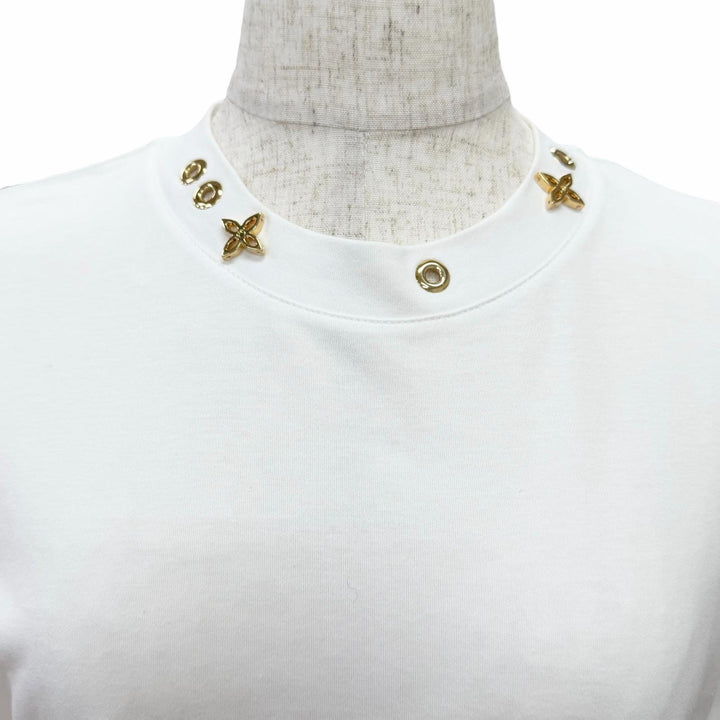極美品△LOUIS VUITTON ルイヴィトン 23AW モノグラム ハトメ サイドストラップ クルーネック 半袖Ｔシャツ ホワイト XS 伊製 正規品