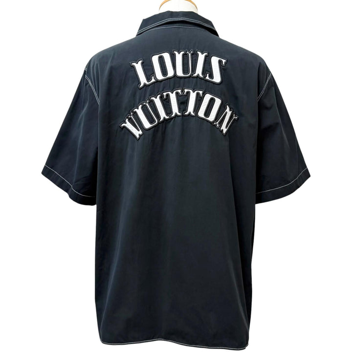 美品□LOUIS VUITTON ルイヴィトン 24AW コットン LVロゴワッペン ショートスリーブ 半袖シャツ 黒 4L/希少サイズ イタリア製 正規品