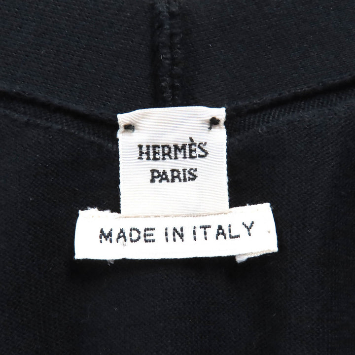 美品△HERMES エルメス コットン100％ Vネック 長袖 ニット トップス ブラック XL イタリア製 レディース シンプルデザイン オススメ◎