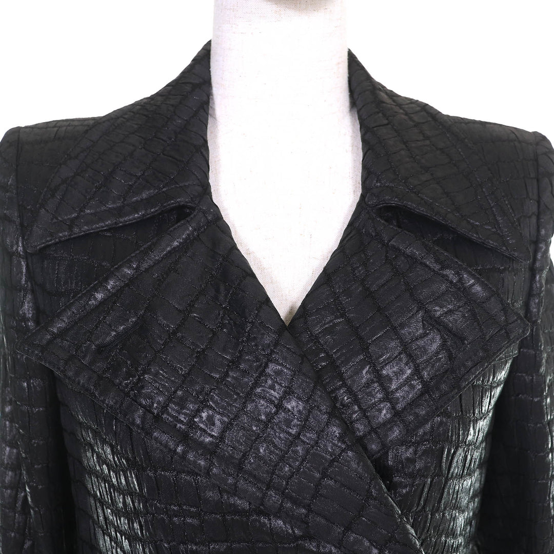 極美品△DRIES VAN NOTEN ドリスヴァンノッテン 1025678 クロコ型押し ロング トレンチコート ブラック 36 正規品 レディース オススメ◎