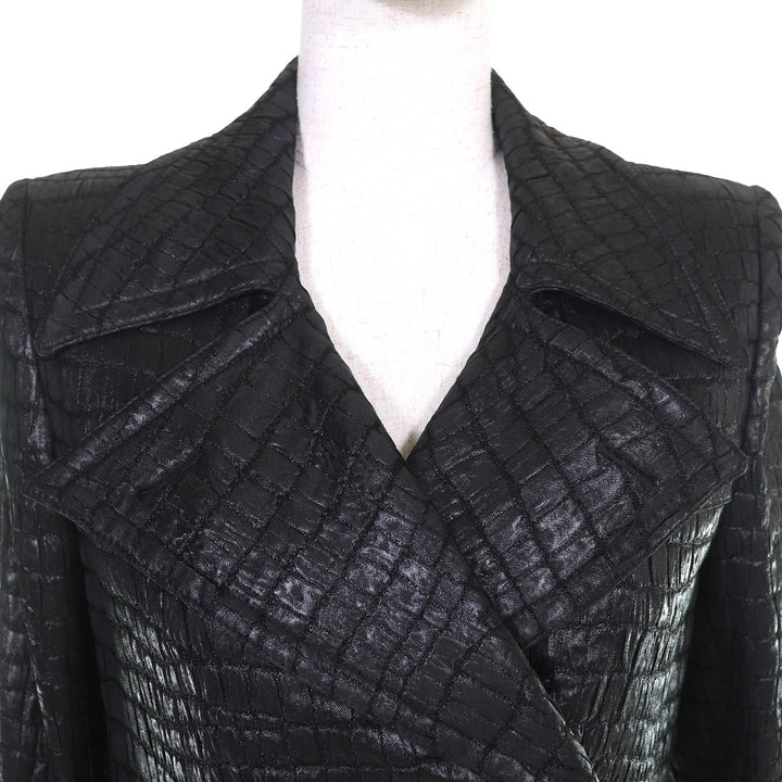 極美品△DRIES VAN NOTEN ドリスヴァンノッテン 1025678 クロコ型押し ロング トレンチコート ブラック 36 正規品 レディース オススメ◎