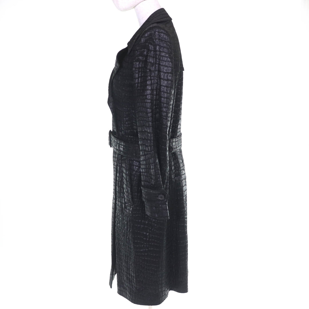 極美品△DRIES VAN NOTEN ドリスヴァンノッテン 1025678 クロコ型押し ロング トレンチコート ブラック 36 正規品 レディース オススメ◎