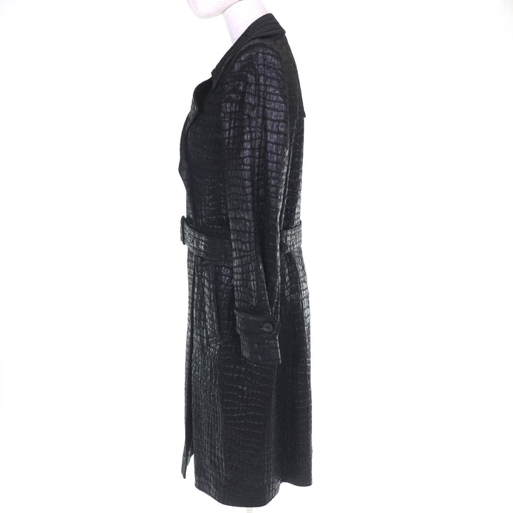 極美品△DRIES VAN NOTEN ドリスヴァンノッテン 1025678 クロコ型押し ロング トレンチコート ブラック 36 正規品 レディース オススメ◎