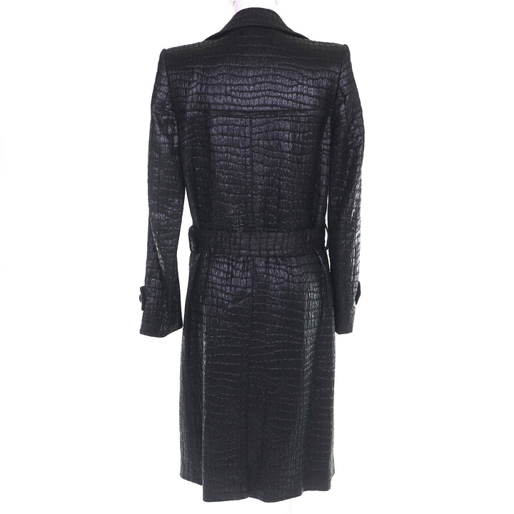 極美品△DRIES VAN NOTEN ドリスヴァンノッテン 1025678 クロコ型押し ロング トレンチコート ブラック 36 正規品 レディース オススメ◎